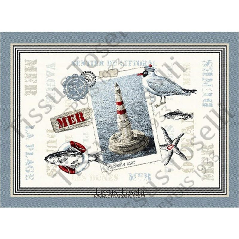 Синяя подстилка Tissus-toselli 50х37 littoral ecru bleu